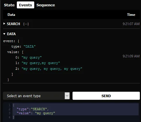 Data event via state chart visulizer
