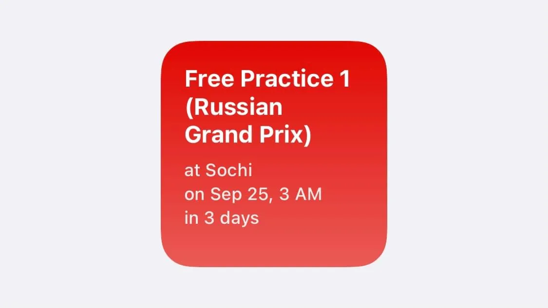 Time until next event widget display example