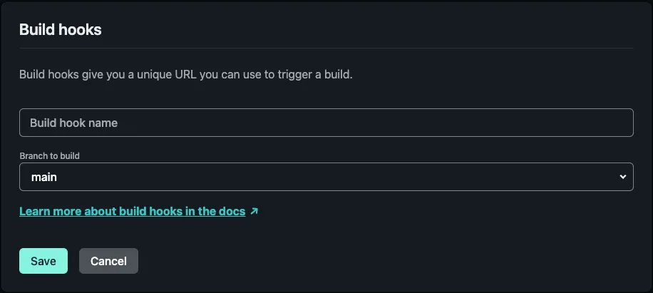 Netlify build hook panel